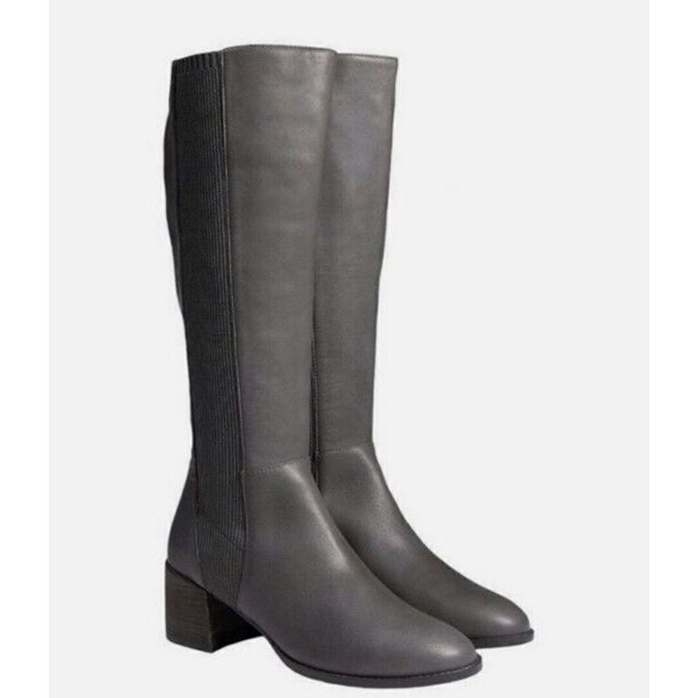 Eileen Fisher Graphite Grey‎ Leather Destry Knee Boots Size 5 - Retail $360